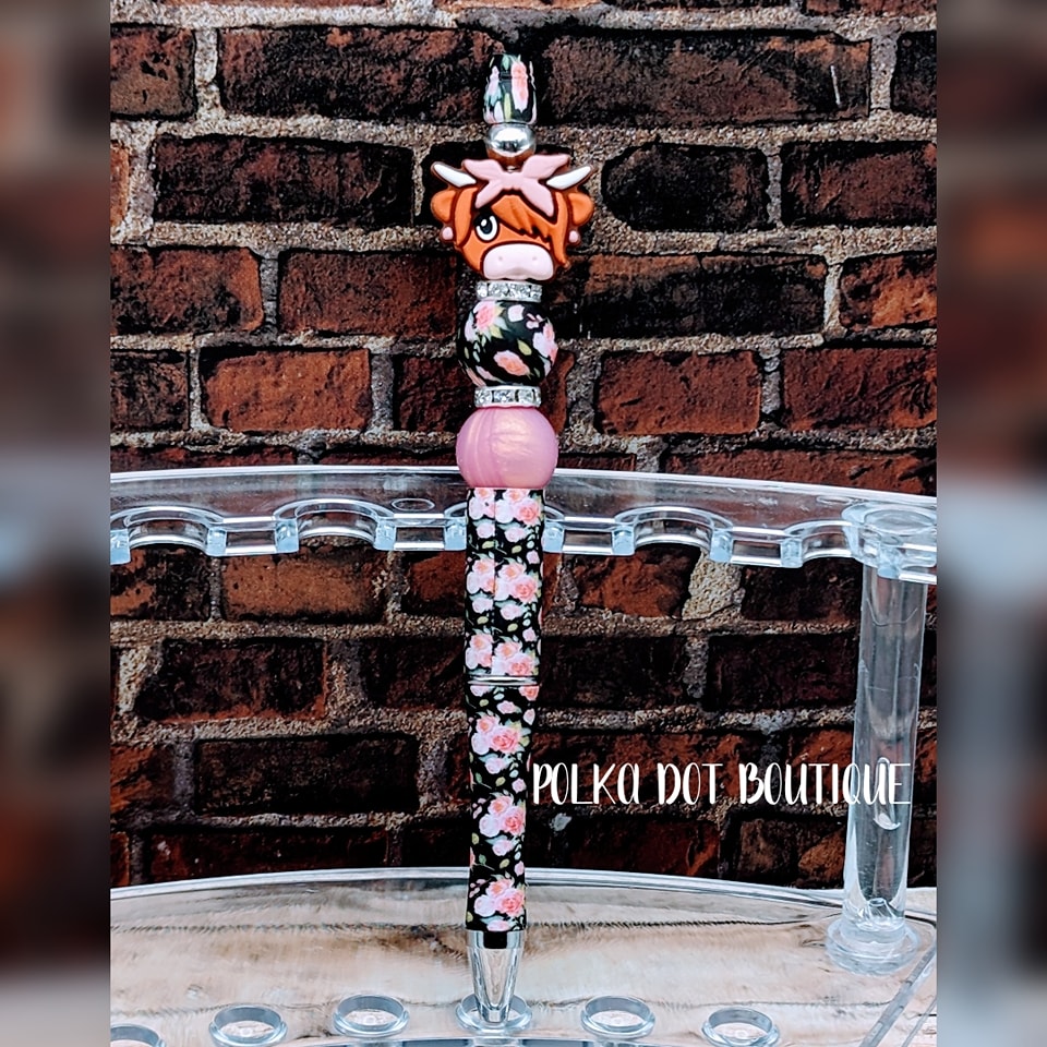 Cow : Pink Bow Highland Silicone Beaded Pen