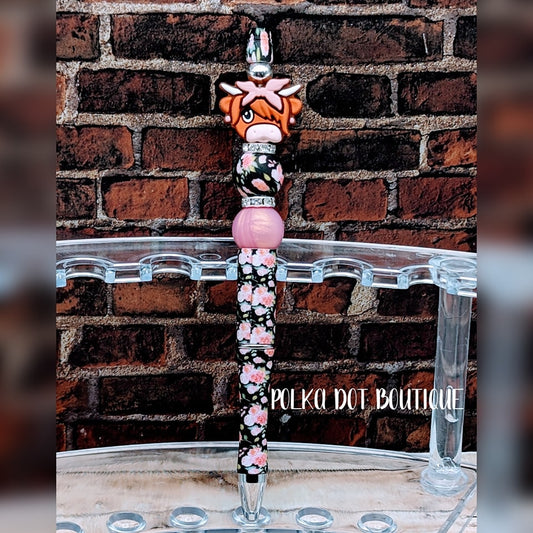 Cow : Pink Bow Highland Silicone Beaded Pen