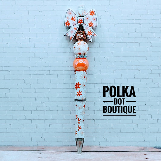 Bow : Brown Flower Bow Silicone Beaded Pen