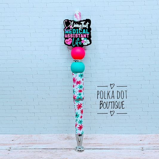 Nurse : Medical assistant life Silicone Beaded Pen