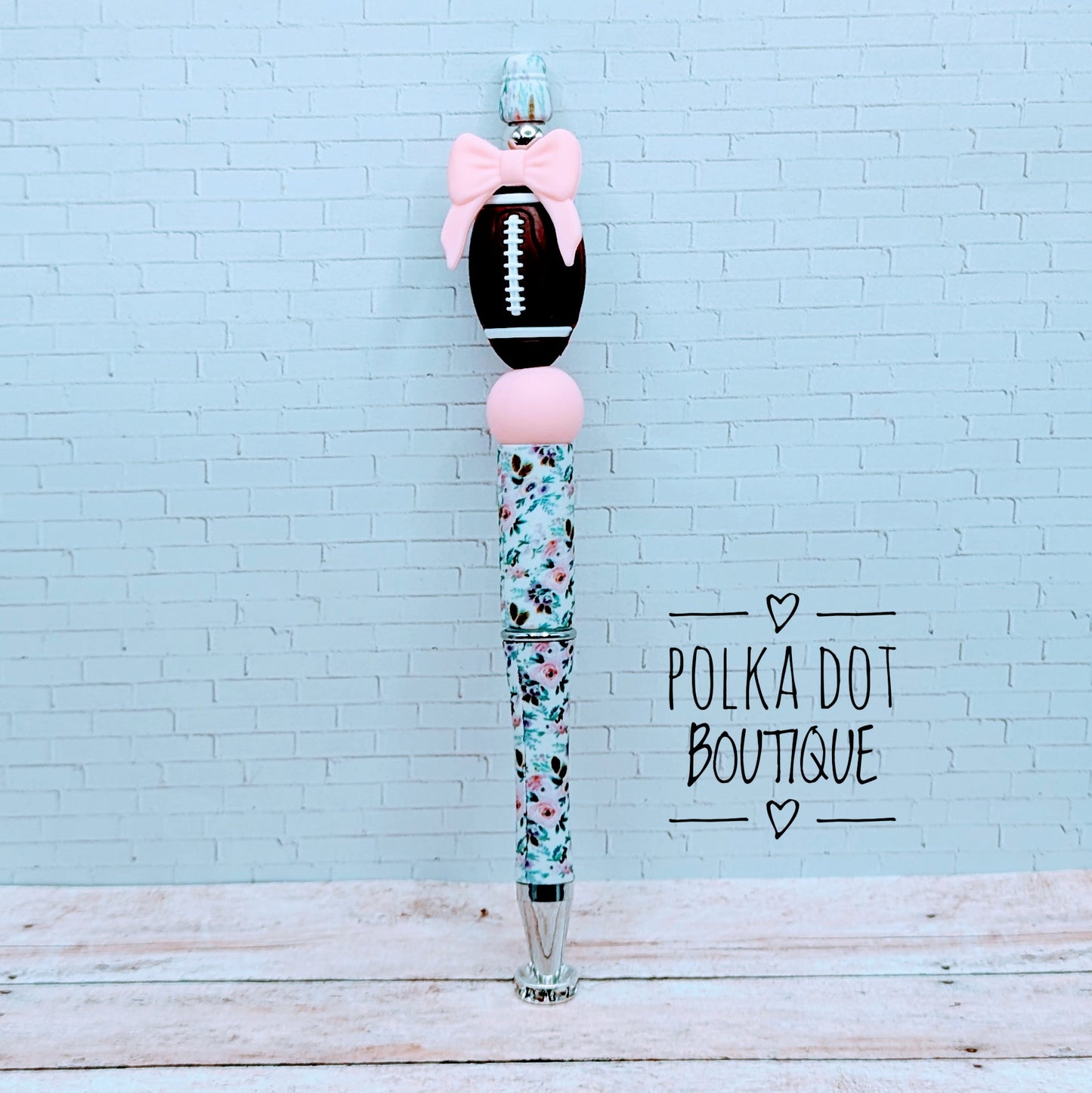 Football Pink Bow Silicone Beaded Pen
