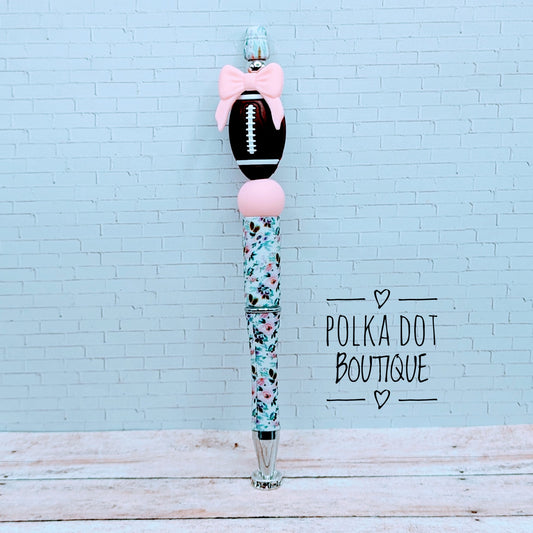 Football Pink Bow Silicone Beaded Pen