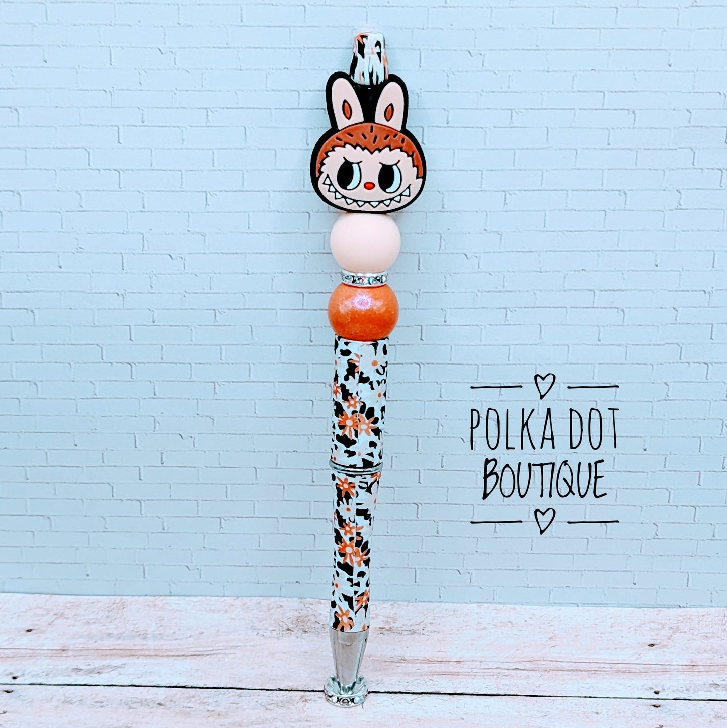 Labubu : Brown Cheetah Silicone Beaded Pen