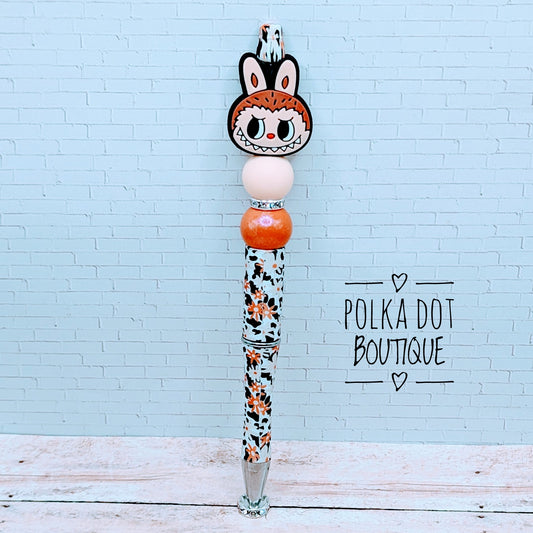 Labubu : Brown Cheetah Silicone Beaded Pen