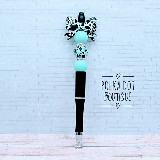 Bow : Cow Print Silicone Beaded Pen