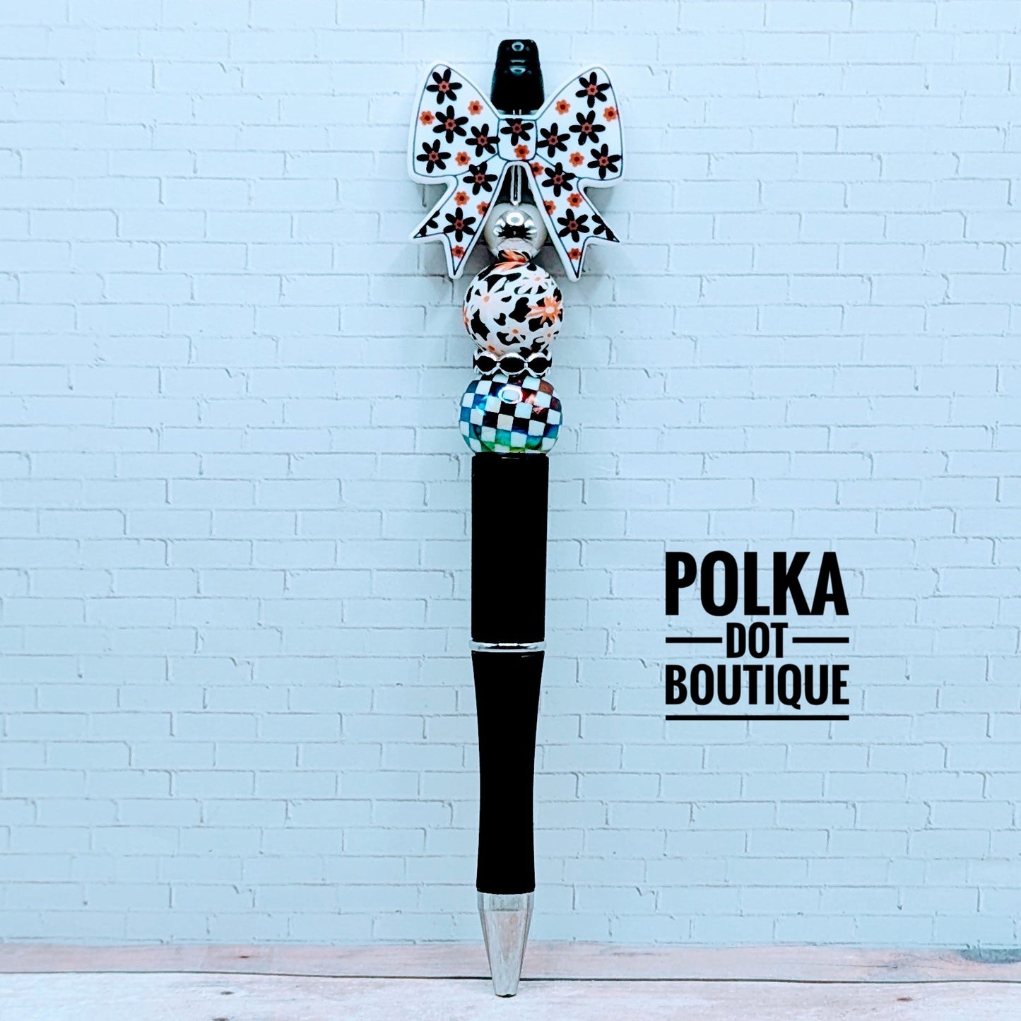 Bow : Brown and Black Flower Bow Silicone Beaded Pen