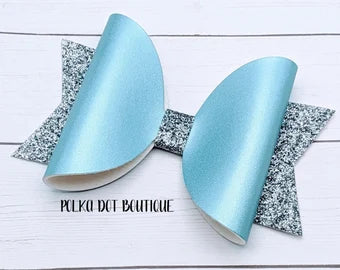 Blue/Silver Glitter Faux Leather Bow