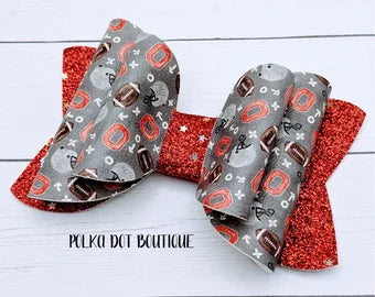 Ohio State Glitter Faux Leather Bow