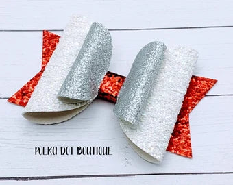 Ohio State Inspired Glitter Faux Leather Bow