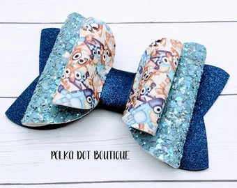 Bluey Glitter Faux Leather Bow