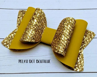 Mustard/Gold Glitter Faux Leather Bow