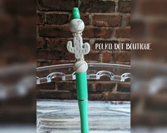 Grey Cactus Silicone Beaded Pen