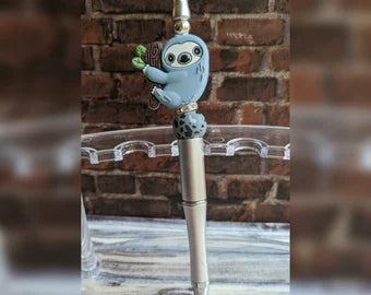 Grey Sloth Silicone Beaded Pen