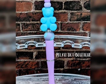 Blue Gummy Bear  Silicone Beaded Pen