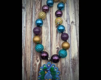 Peacock Clay Chunky Necklace