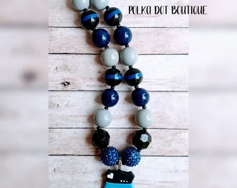 Back the Blue Badge Clay Chunky Necklace