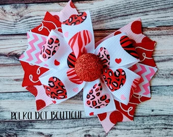 Heart Cheetah White Pinwheel Bow