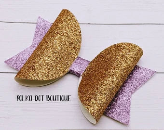 Purple/Gold Glitter Faux Leather Bow