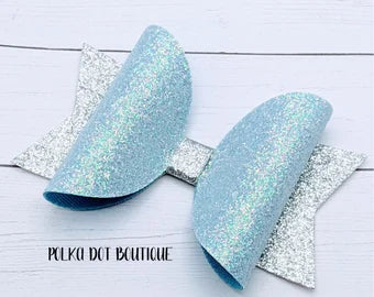 Silver/Teal Glitter Faux Leather Bow