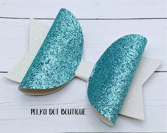 Teal/White Glitter Faux Leather Bow