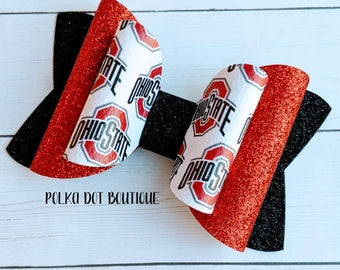 Ohio State Glitter Faux Leather Bow