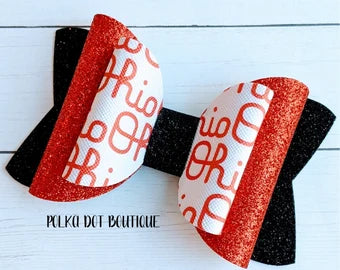 Ohio State Glitter Faux Leather Bow