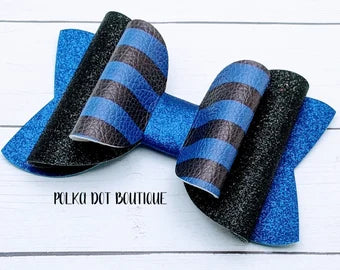 Back the Blue Glitter Faux Leather Bow