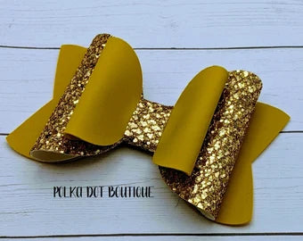 Mustard/Gold Glitter Faux Leather Bow