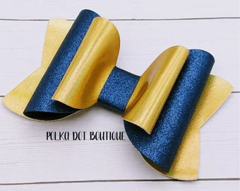 Gold/Navy Glitter Faux Leather Bow