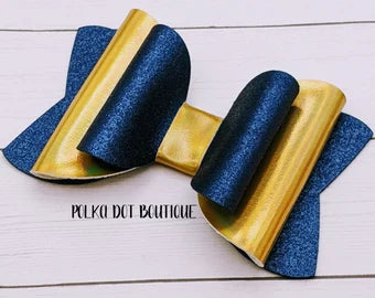 Gold/Navy Glitter Faux Leather Bow