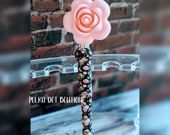 Pink Flower Silicone Beaded Pen