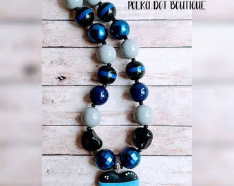 Back the Blue Heart Clay Chunky Necklace