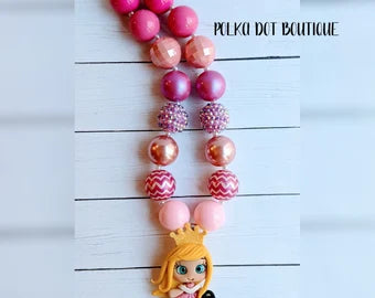 Pink Crowned Princess Clay Chunky Necklace