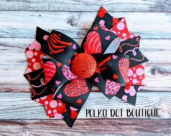 Heart Cheetah Black Pinwheel Bow