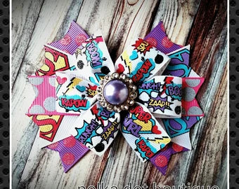 Boom..Zaap..Bang..Splat..Krunch..SUPER GIRL Pinwheel Bow